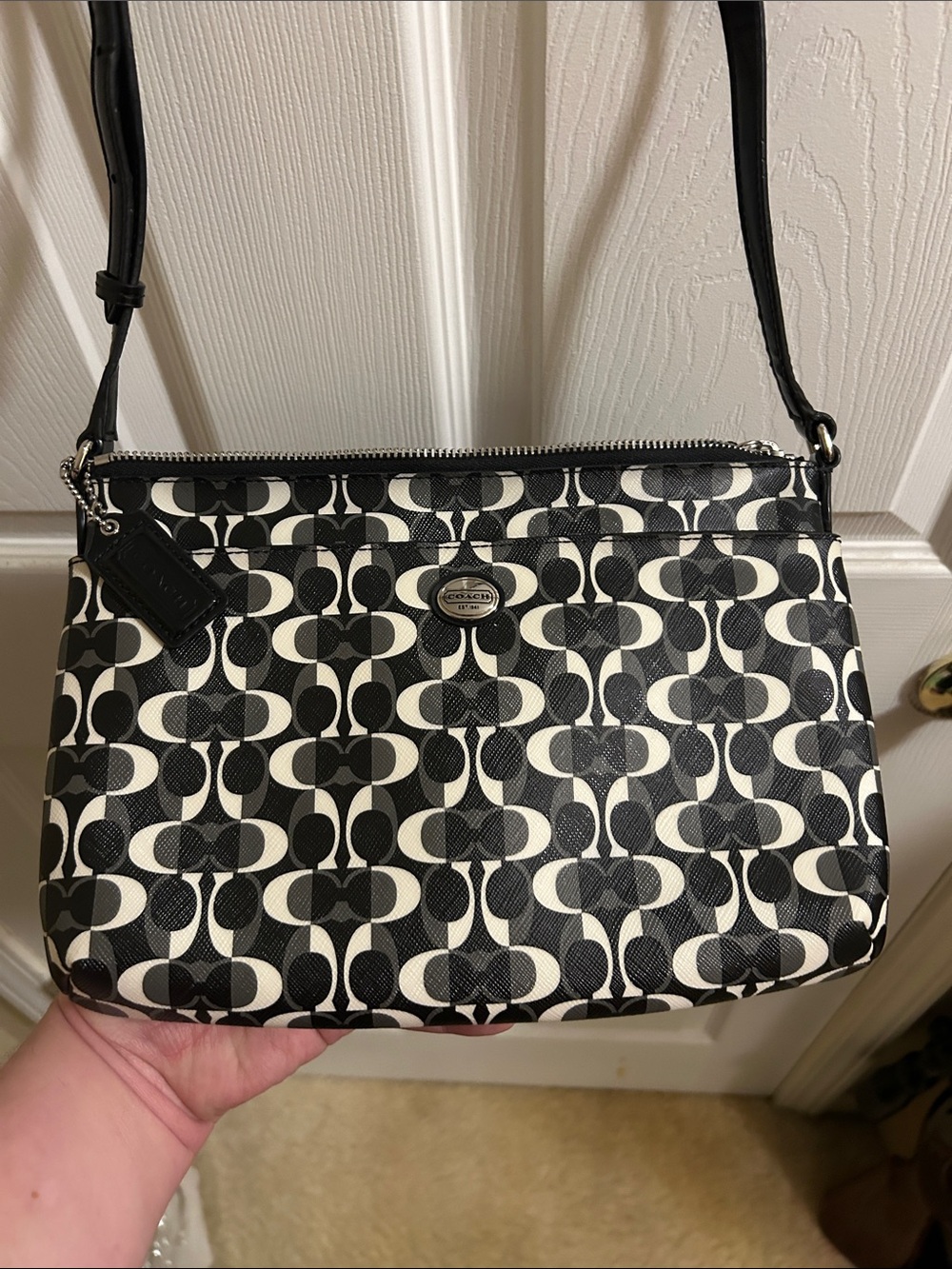 Coach Black and White Signature Shoulder Bag